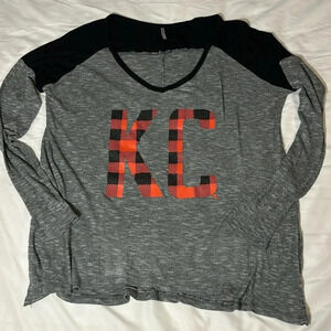 KC Kansas City Chiefs Buffalo Plaid Checkered Logo Long Sleeve Shirt